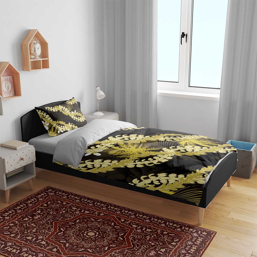 Puakenikeni Maile Lei Bedding Set Frangipani Yellow Tropical Leaves LT01 - Polynesian Pride
