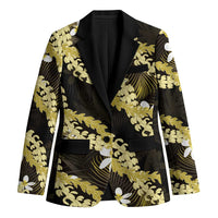 Puakenikeni Maile Lei Blazer Frangipani Yellow Tropical Leaves LT01 Unisex Yellow - Polynesian Pride