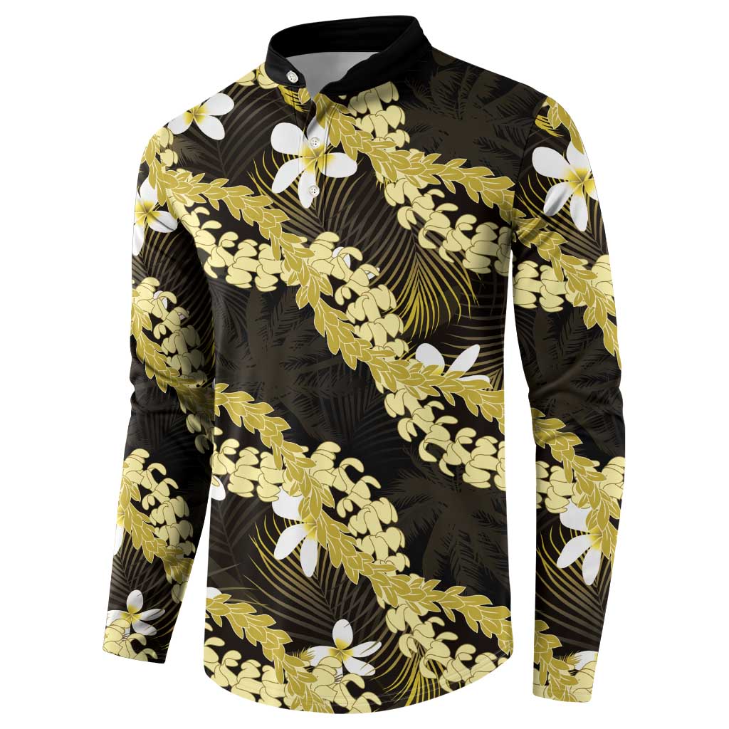 Puakenikeni Maile Lei Button Sweatshirt Frangipani Yellow Tropical Leaves LT01 - Polynesian Pride