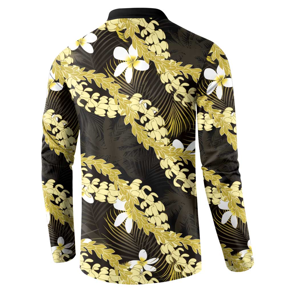 Puakenikeni Maile Lei Button Sweatshirt Frangipani Yellow Tropical Leaves LT01 - Polynesian Pride