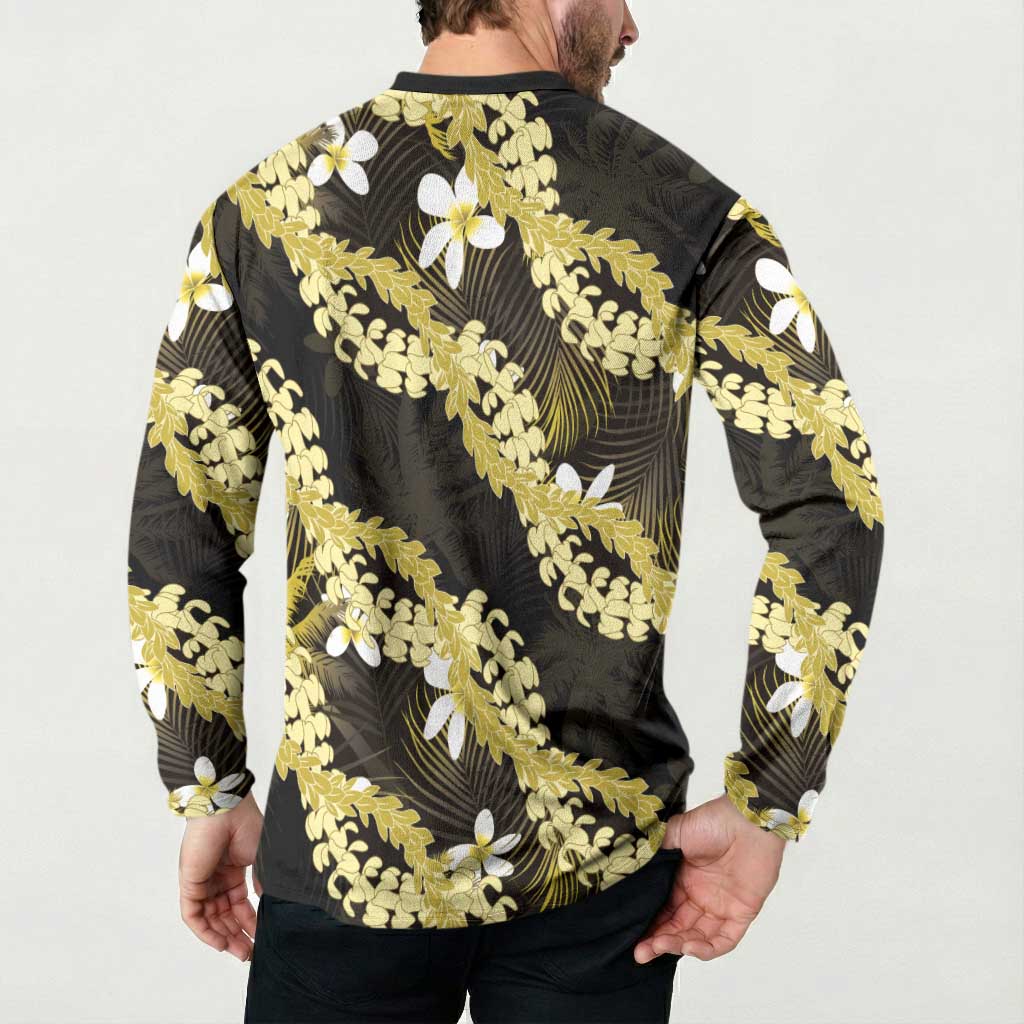 Puakenikeni Maile Lei Button Sweatshirt Frangipani Yellow Tropical Leaves LT01 - Polynesian Pride