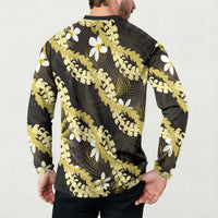Puakenikeni Maile Lei Button Sweatshirt Frangipani Yellow Tropical Leaves LT01 - Polynesian Pride