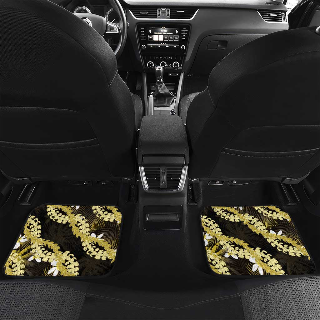 Puakenikeni Maile Lei Car Mats Frangipani Yellow Tropical Leaves LT01 Set 2pcs - Back Yellow - Polynesian Pride