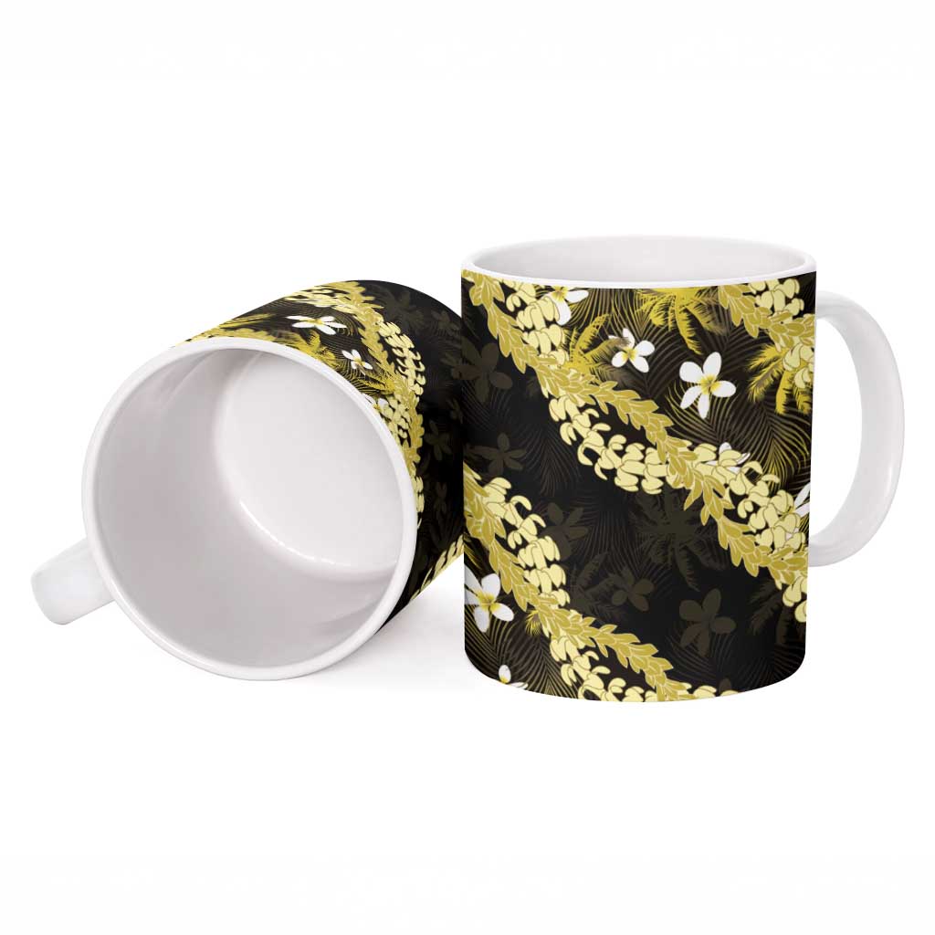 Puakenikeni Maile Lei Ceramic Mug Frangipani Yellow Tropical Leaves LT01 - Polynesian Pride