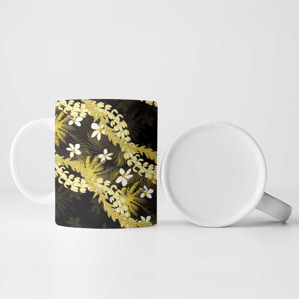 Puakenikeni Maile Lei Ceramic Mug Frangipani Yellow Tropical Leaves LT01 - Polynesian Pride