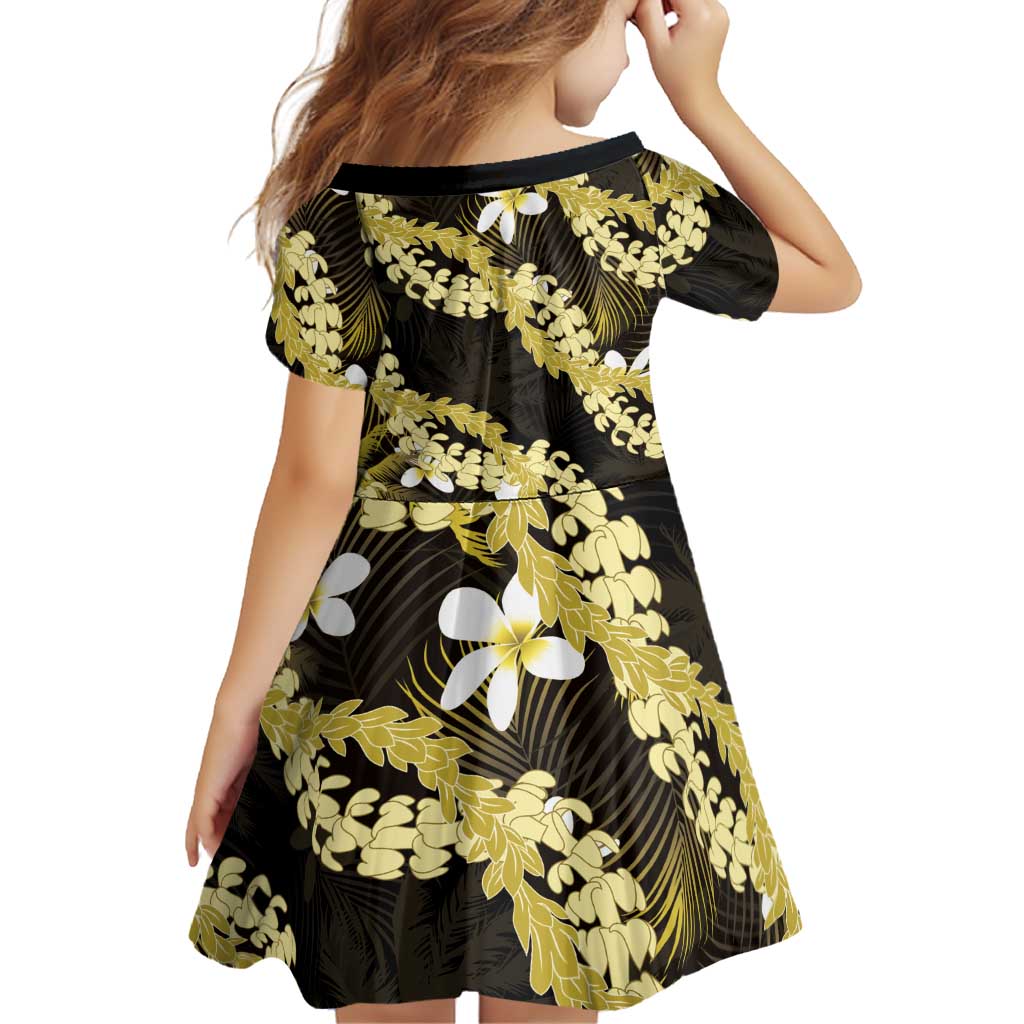 Puakenikeni Maile Lei Family Matching Off Shoulder Maxi Dress and Hawaiian Shirt Frangipani Yellow Tropical Leaves