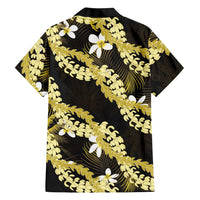 Puakenikeni Maile Lei Family Matching Tank Maxi Dress and Hawaiian Shirt Frangipani Yellow Tropical Leaves