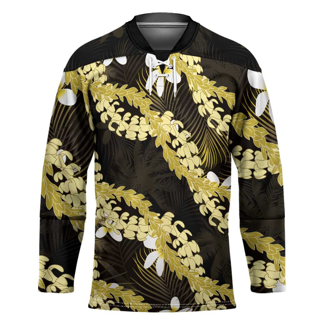 Puakenikeni Maile Lei Hockey Jersey Frangipani Yellow Tropical Leaves LT01 Unisex Yellow - Polynesian Pride