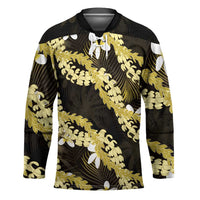 Puakenikeni Maile Lei Hockey Jersey Frangipani Yellow Tropical Leaves LT01 Unisex Yellow - Polynesian Pride