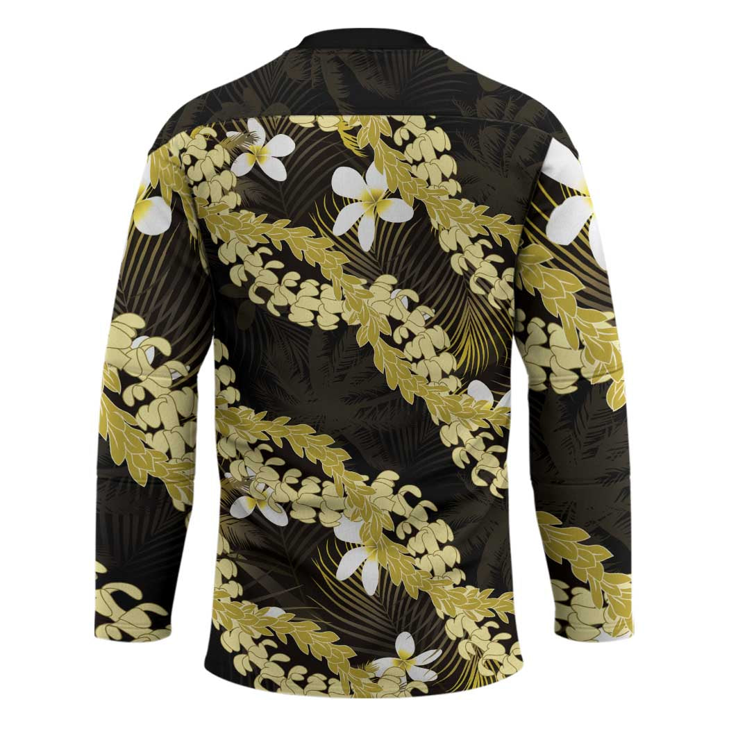 Puakenikeni Maile Lei Hockey Jersey Frangipani Yellow Tropical Leaves LT01 - Polynesian Pride