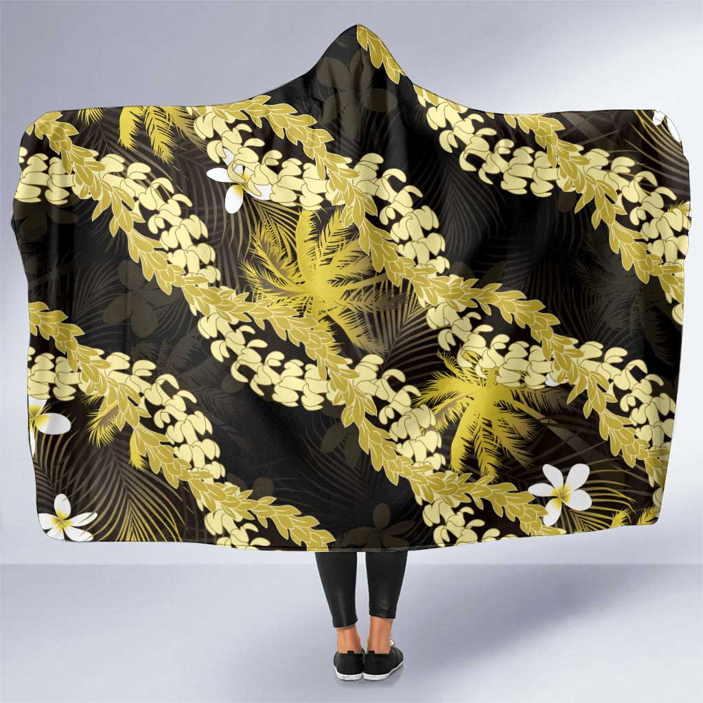 Puakenikeni Maile Lei Hooded Blanket Frangipani Yellow Tropical Leaves LT01 One Size Yellow - Polynesian Pride