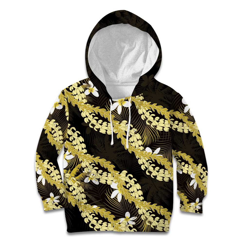 Puakenikeni Maile Lei Kid Hoodie Frangipani Yellow Tropical Leaves LT01 Hoodie Yellow - Polynesian Pride