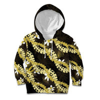 Puakenikeni Maile Lei Kid Hoodie Frangipani Yellow Tropical Leaves LT01 Hoodie Yellow - Polynesian Pride