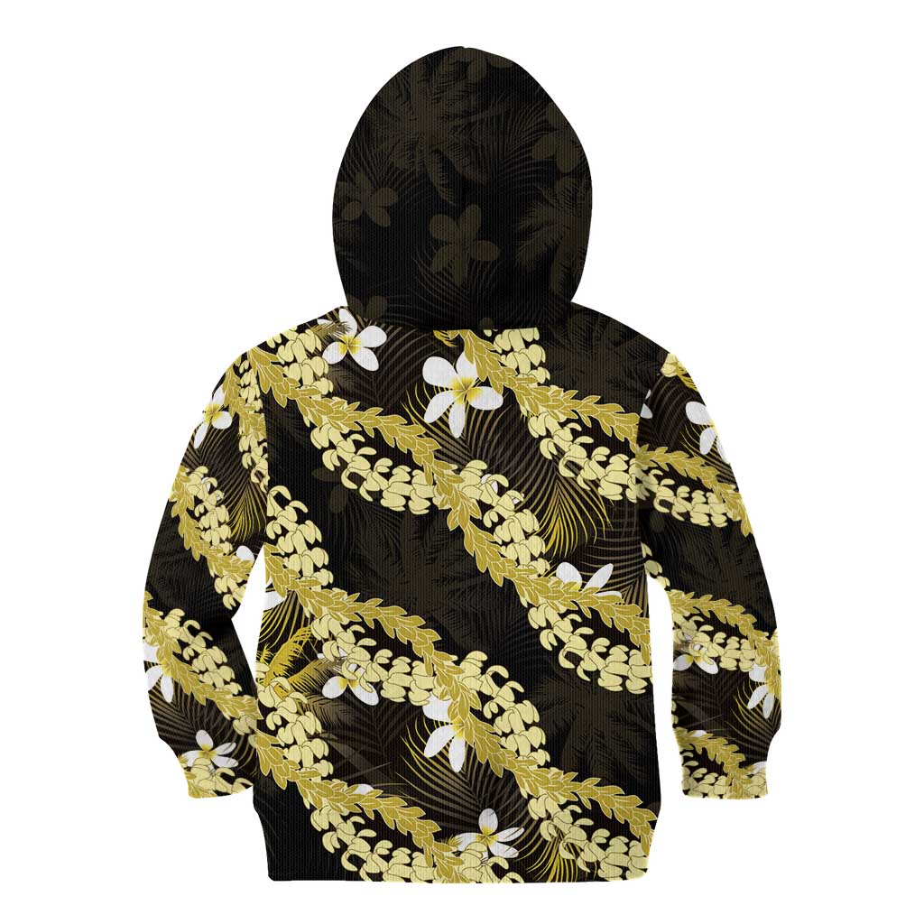 Puakenikeni Maile Lei Kid Hoodie Frangipani Yellow Tropical Leaves LT01 - Polynesian Pride