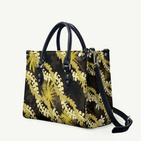 Puakenikeni Maile Lei Leather Bag Frangipani Yellow Tropical Leaves LT01 Yellow - Polynesian Pride