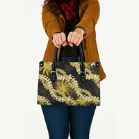 Puakenikeni Maile Lei Leather Bag Frangipani Yellow Tropical Leaves LT01 - Polynesian Pride