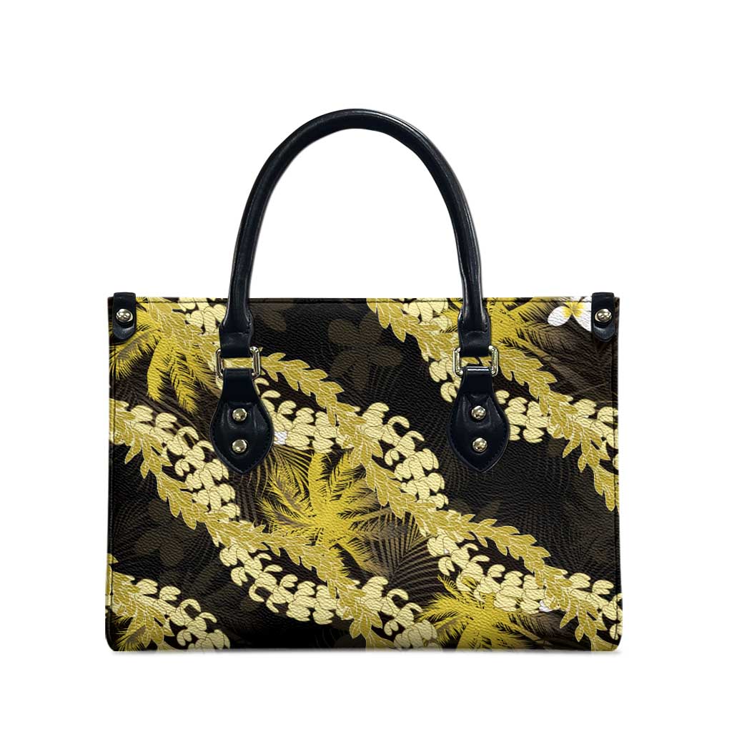 Puakenikeni Maile Lei Leather Bag Frangipani Yellow Tropical Leaves LT01 - Polynesian Pride