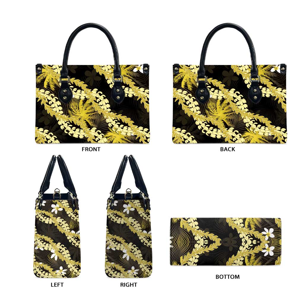 Puakenikeni Maile Lei Leather Bag Frangipani Yellow Tropical Leaves LT01 - Polynesian Pride