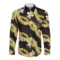 Puakenikeni Maile Lei Long Sleeve Button Shirt Frangipani Yellow Tropical Leaves LT01 Unisex Yellow - Polynesian Pride