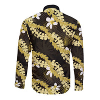 Puakenikeni Maile Lei Long Sleeve Button Shirt Frangipani Yellow Tropical Leaves LT01 - Polynesian Pride