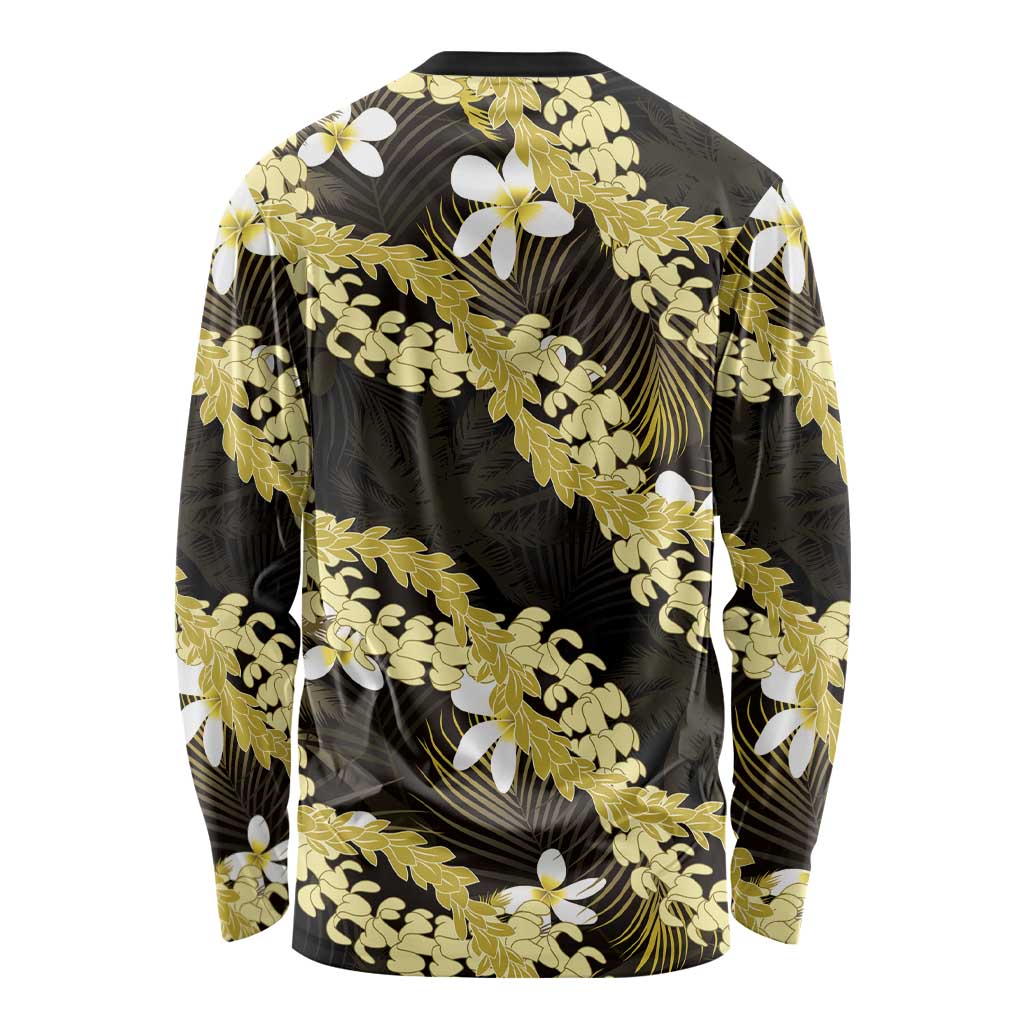 Puakenikeni Maile Lei Long Sleeve Shirt Frangipani Yellow Tropical Leaves LT01 - Polynesian Pride
