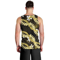 Puakenikeni Maile Lei Men Tank Top Frangipani Yellow Tropical Leaves LT01 - Polynesian Pride