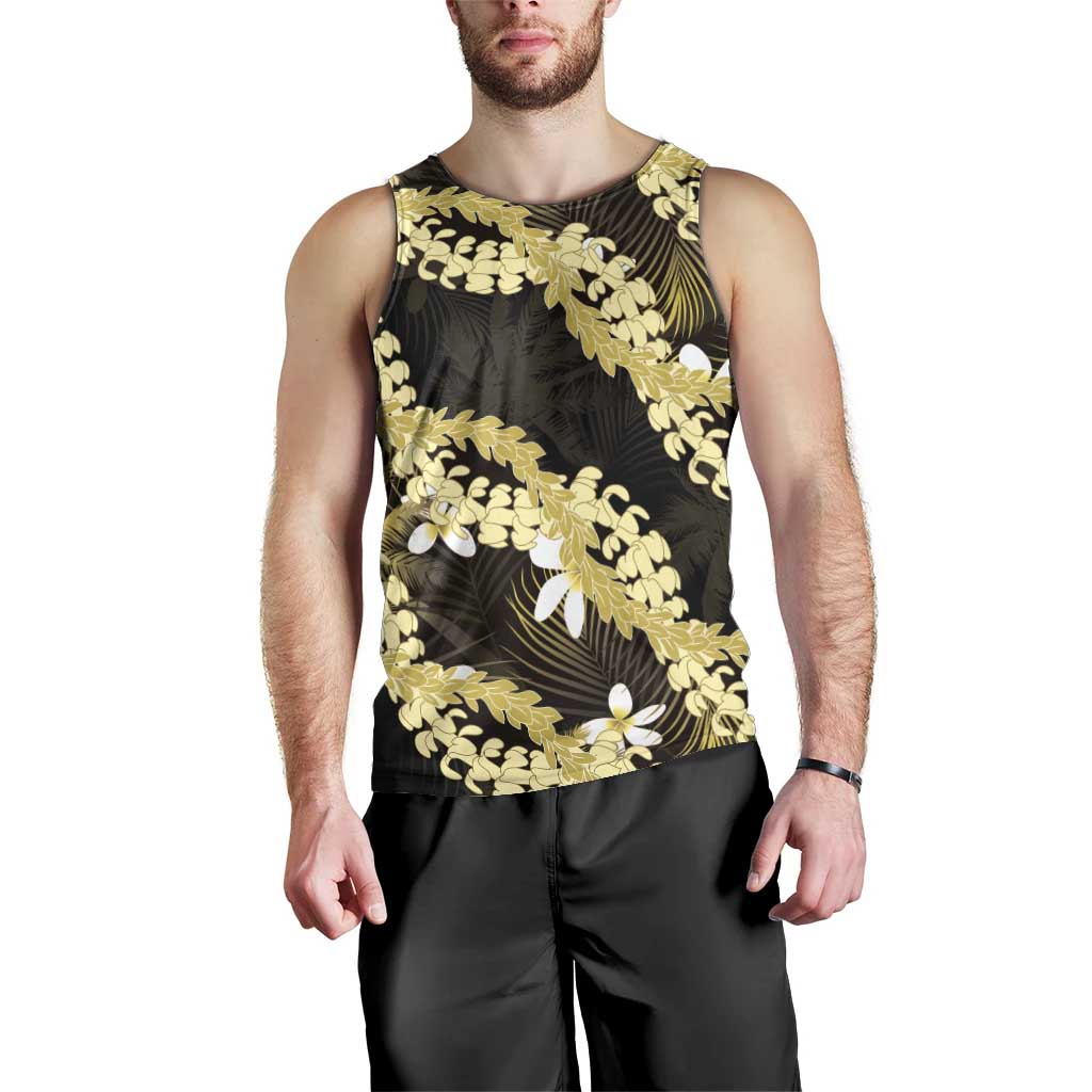 Puakenikeni Maile Lei Men Tank Top Frangipani Yellow Tropical Leaves LT01 - Polynesian Pride