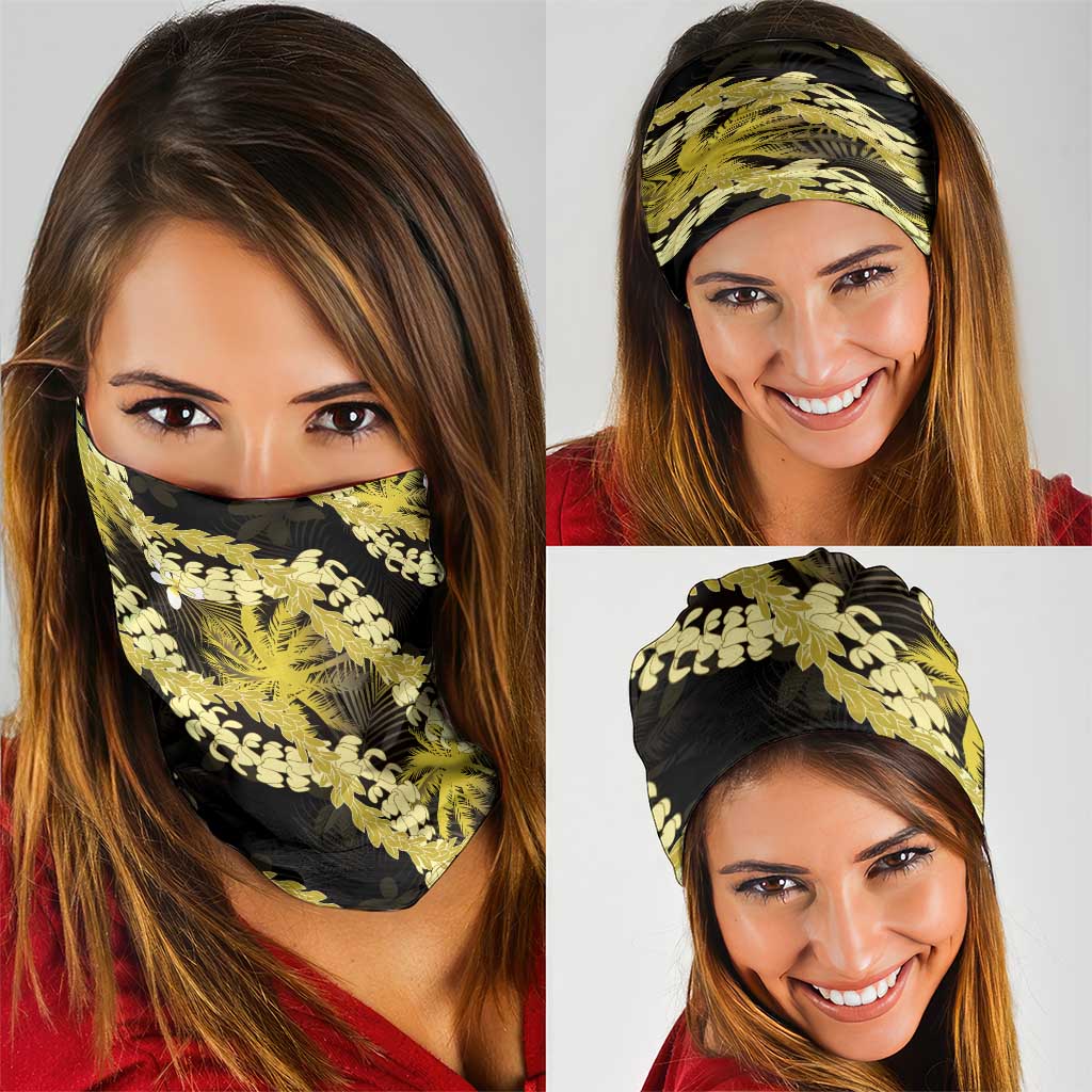 Puakenikeni Maile Lei Neck Gaiter Frangipani Yellow Tropical Leaves LT01 - Polynesian Pride