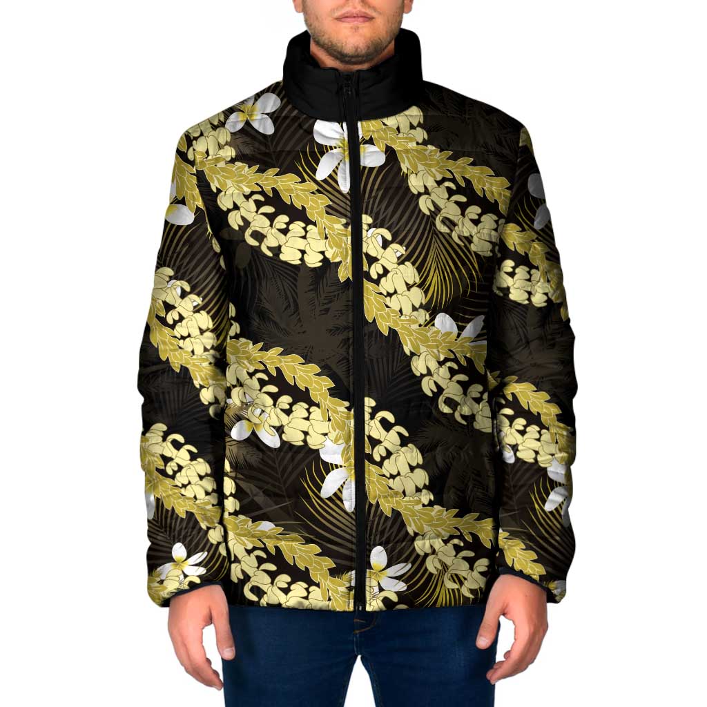 Puakenikeni Maile Lei Padded Jacket Frangipani Yellow Tropical Leaves LT01 Men Yellow - Polynesian Pride