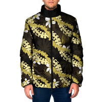 Puakenikeni Maile Lei Padded Jacket Frangipani Yellow Tropical Leaves LT01 Men Yellow - Polynesian Pride