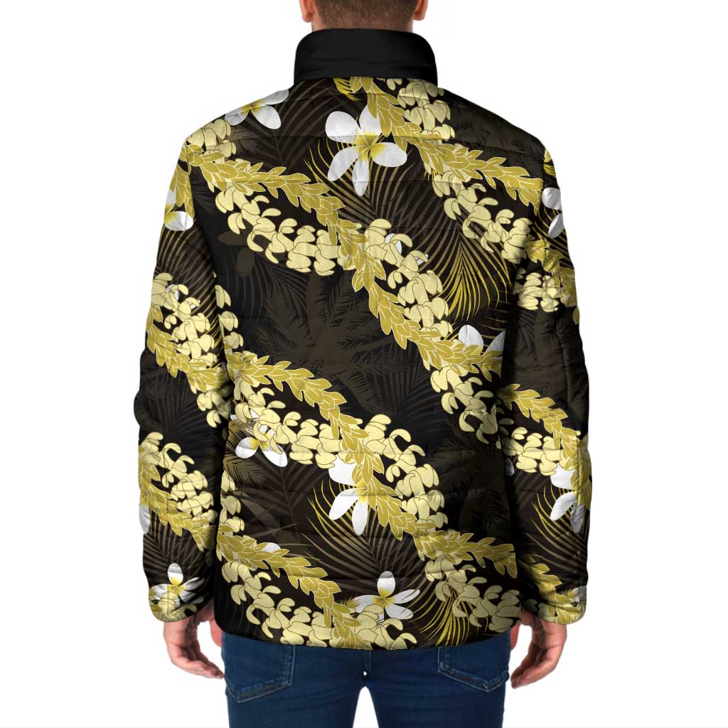 Puakenikeni Maile Lei Padded Jacket Frangipani Yellow Tropical Leaves LT01 - Polynesian Pride