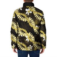 Puakenikeni Maile Lei Padded Jacket Frangipani Yellow Tropical Leaves LT01 - Polynesian Pride