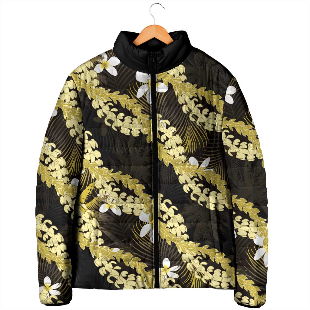 Puakenikeni Maile Lei Padded Jacket Frangipani Yellow Tropical Leaves LT01 - Polynesian Pride