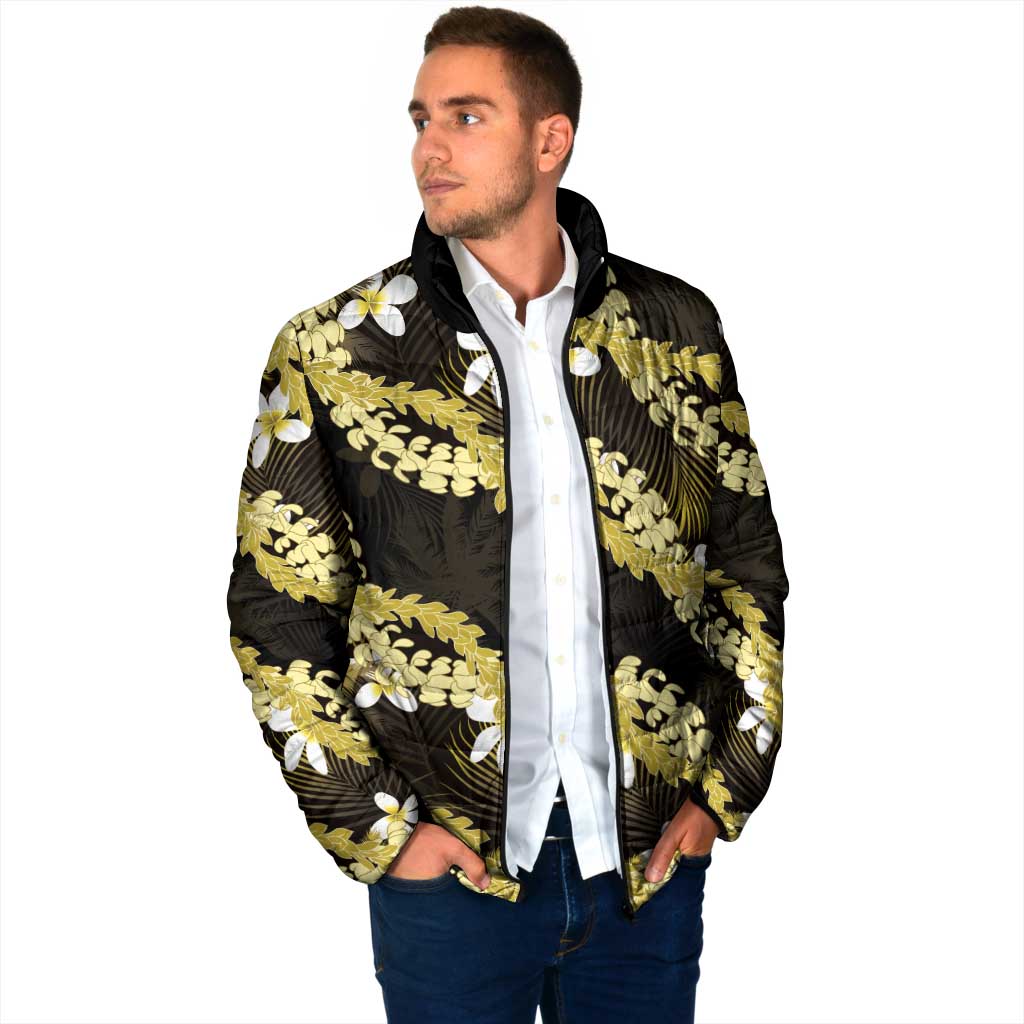 Puakenikeni Maile Lei Padded Jacket Frangipani Yellow Tropical Leaves LT01 - Polynesian Pride