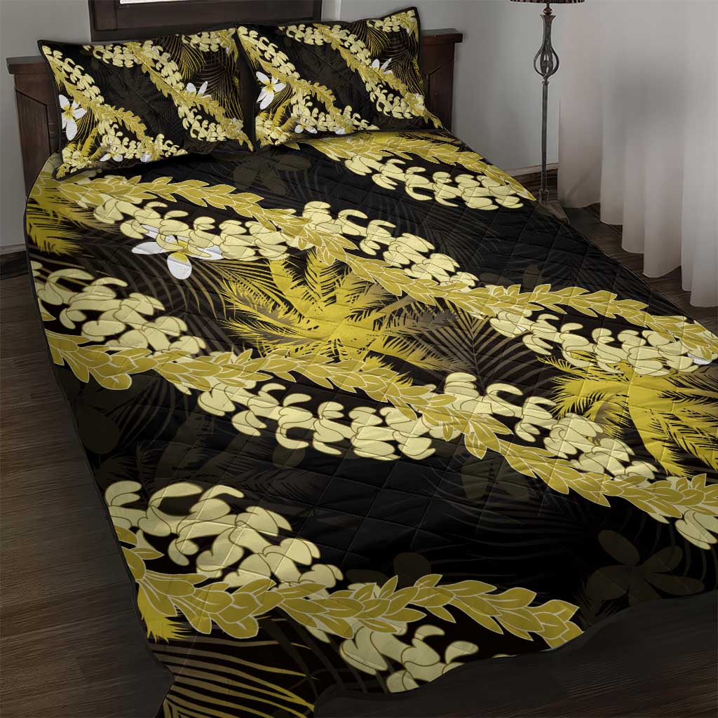 Puakenikeni Maile Lei Quilt Bed Set Frangipani Yellow Tropical Leaves LT01 Yellow - Polynesian Pride