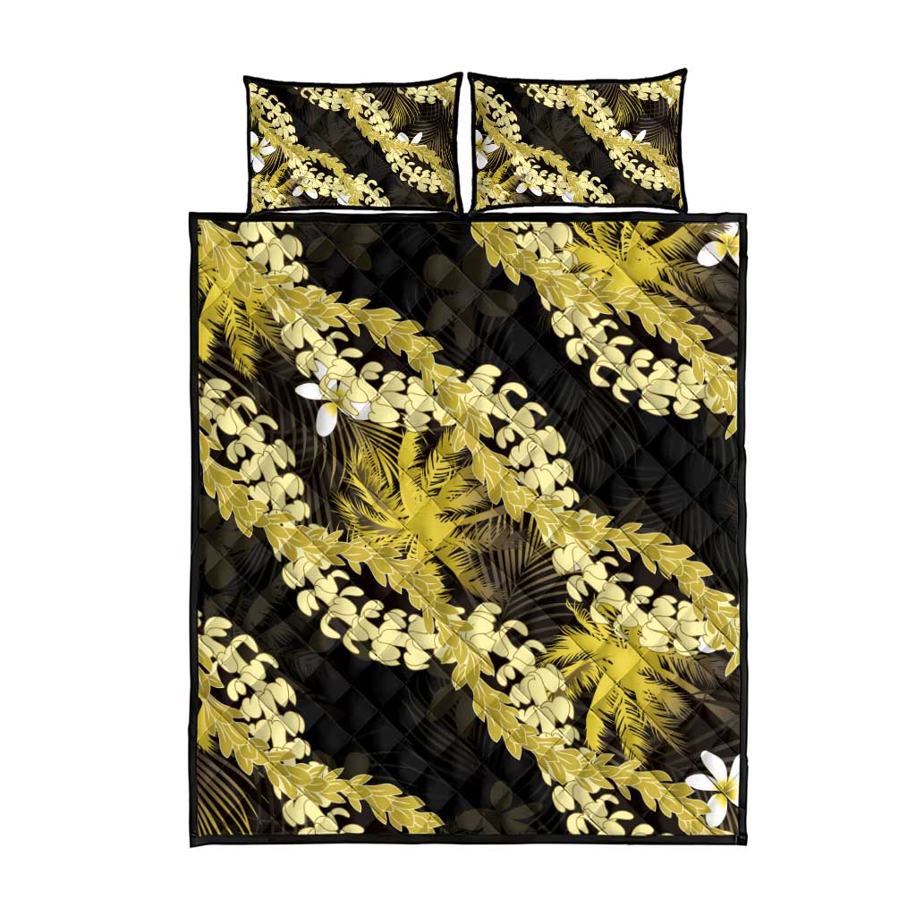 Puakenikeni Maile Lei Quilt Bed Set Frangipani Yellow Tropical Leaves LT01 - Polynesian Pride