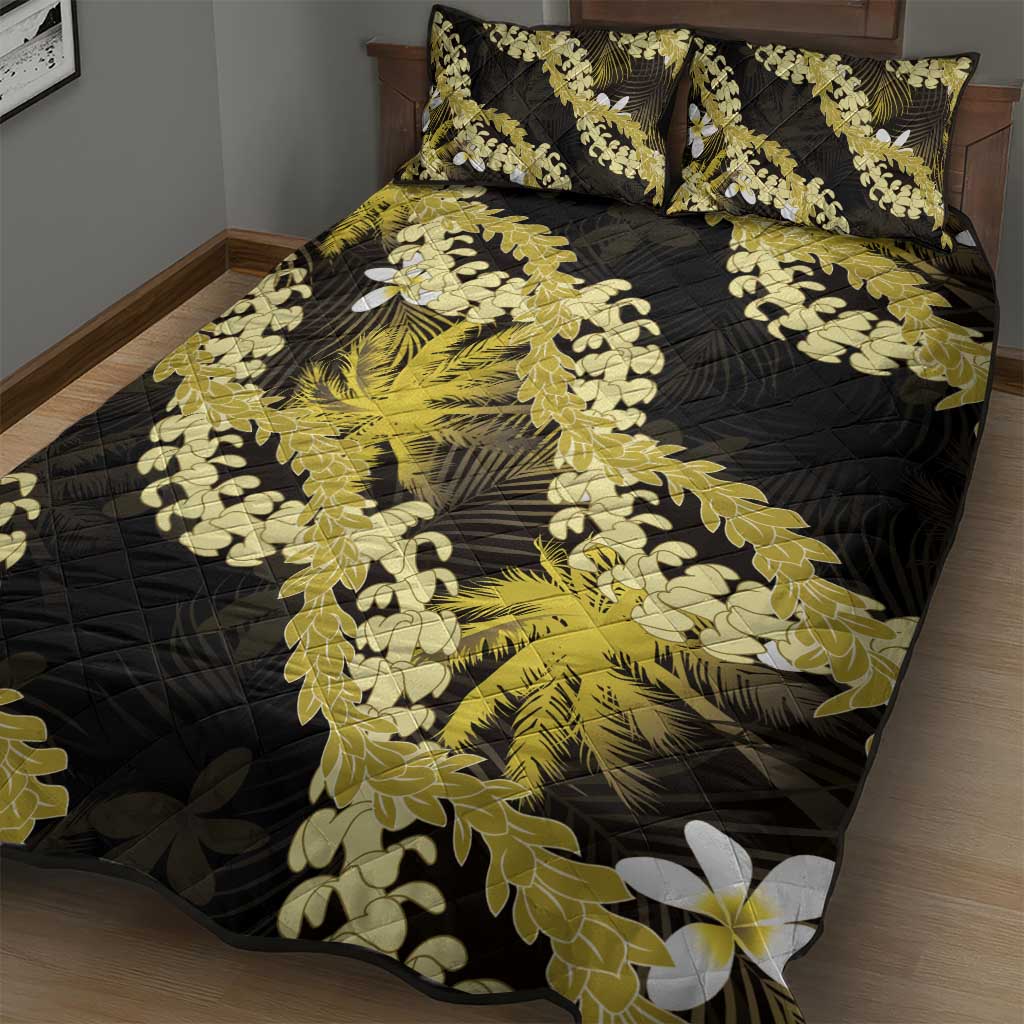 Puakenikeni Maile Lei Quilt Bed Set Frangipani Yellow Tropical Leaves LT01 - Polynesian Pride
