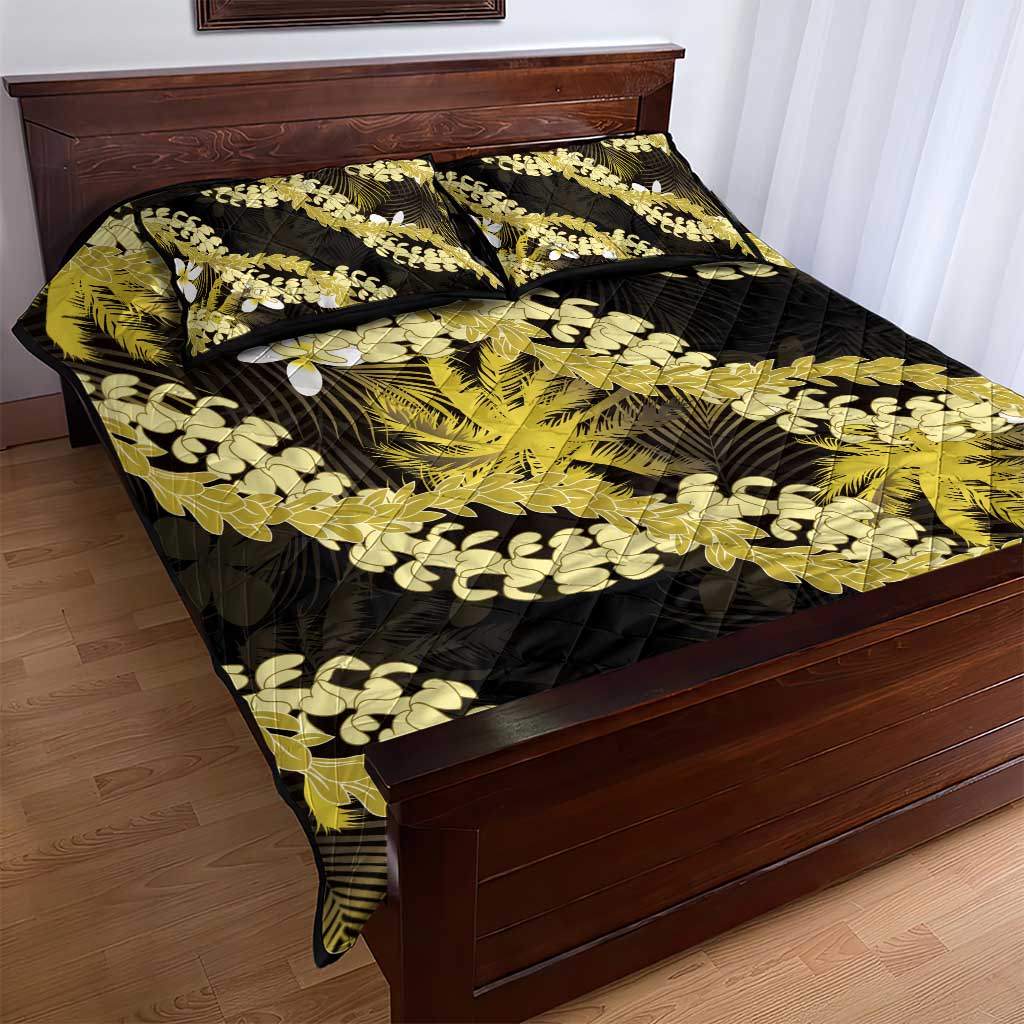 Puakenikeni Maile Lei Quilt Bed Set Frangipani Yellow Tropical Leaves LT01 - Polynesian Pride
