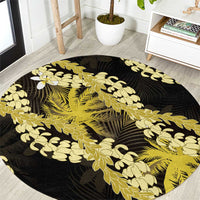 Puakenikeni Maile Lei Round Carpet Frangipani Yellow Tropical Leaves