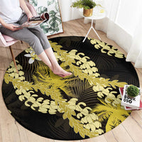 Puakenikeni Maile Lei Round Carpet Frangipani Yellow Tropical Leaves