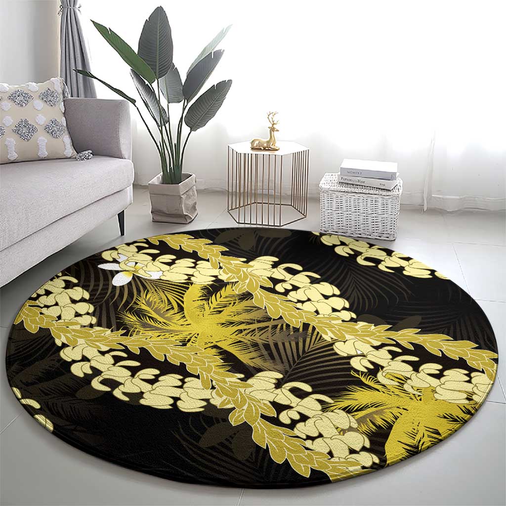 Puakenikeni Maile Lei Round Carpet Frangipani Yellow Tropical Leaves