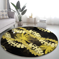 Puakenikeni Maile Lei Round Carpet Frangipani Yellow Tropical Leaves