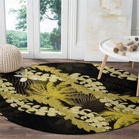 Puakenikeni Maile Lei Round Carpet Frangipani Yellow Tropical Leaves