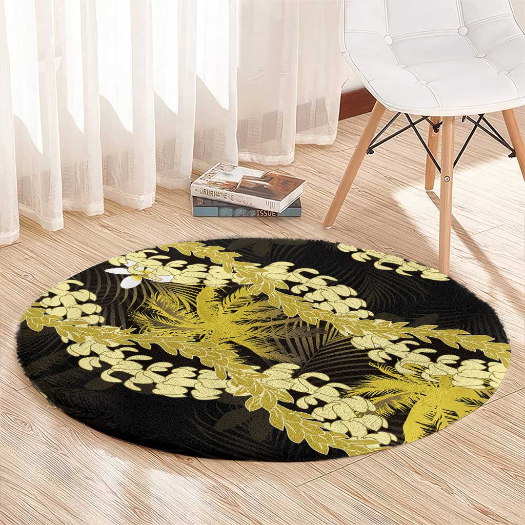 Puakenikeni Maile Lei Round Carpet Frangipani Yellow Tropical Leaves