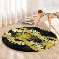 Puakenikeni Maile Lei Round Carpet Frangipani Yellow Tropical Leaves