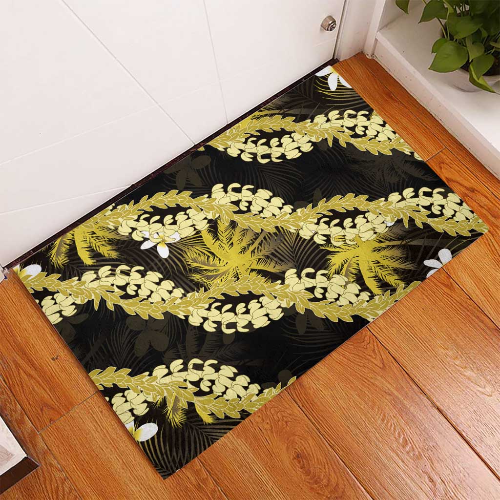 Puakenikeni Maile Lei Rubber Doormat Frangipani Yellow Tropical Leaves LT01 - Polynesian Pride