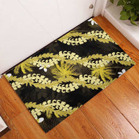 Puakenikeni Maile Lei Rubber Doormat Frangipani Yellow Tropical Leaves LT01 - Polynesian Pride