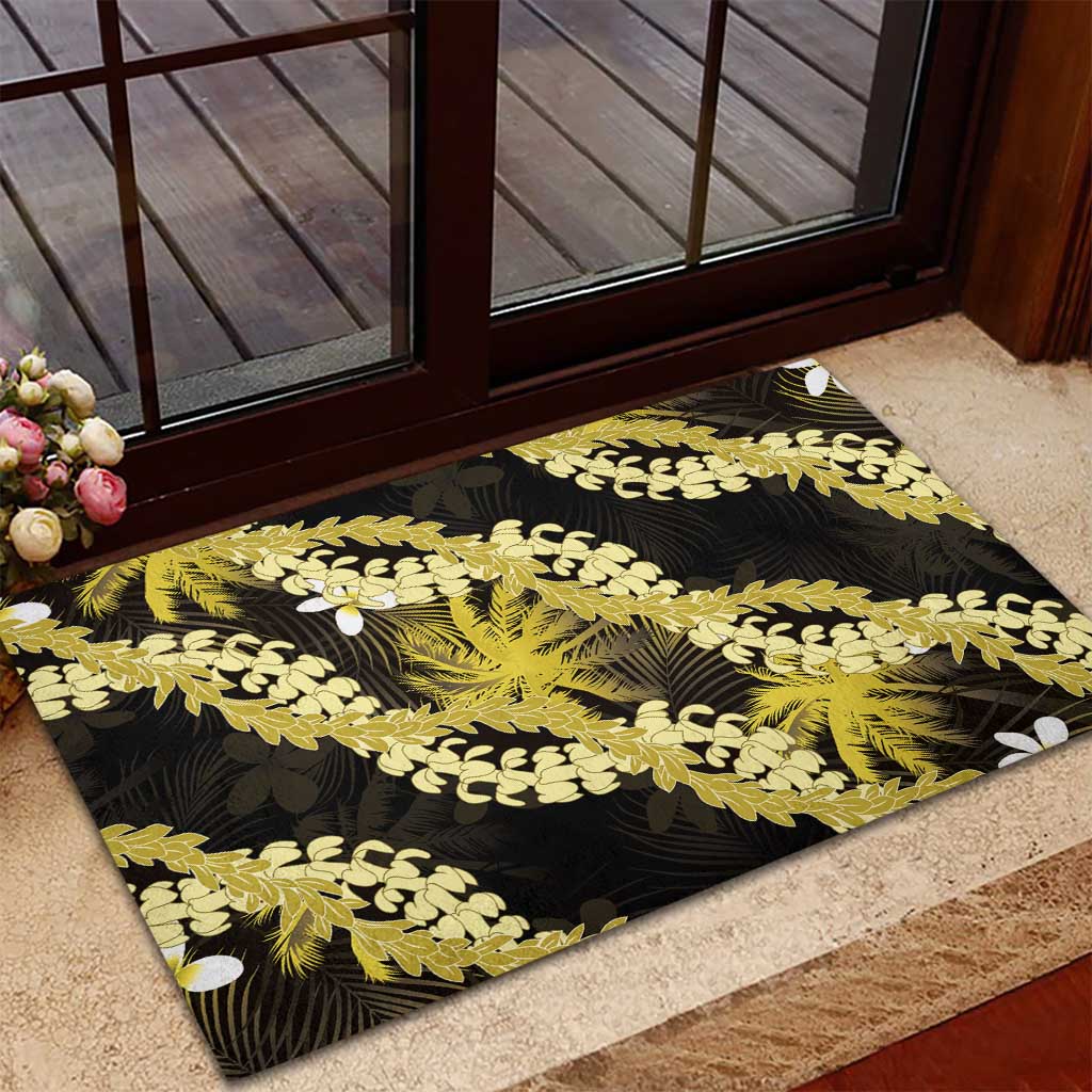 Puakenikeni Maile Lei Rubber Doormat Frangipani Yellow Tropical Leaves LT01 - Polynesian Pride