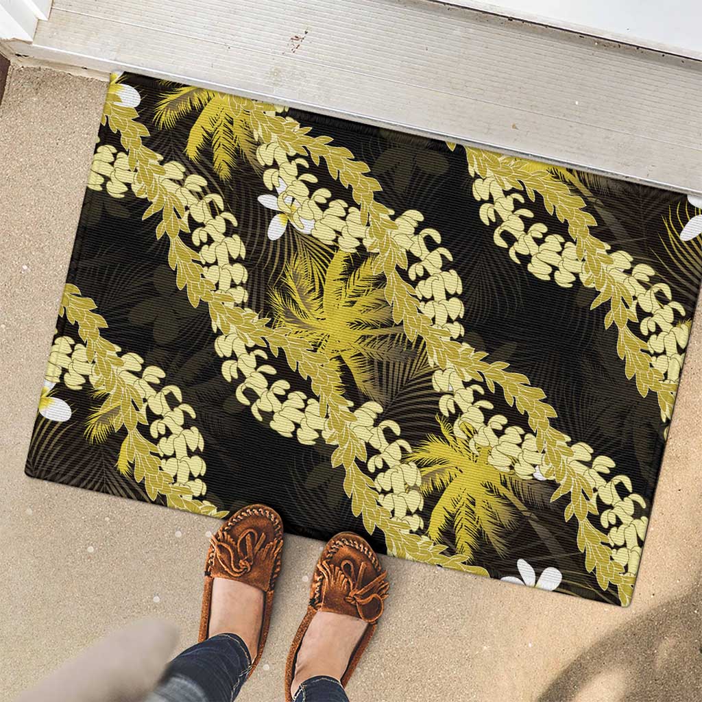 Puakenikeni Maile Lei Rubber Doormat Frangipani Yellow Tropical Leaves LT01 - Polynesian Pride