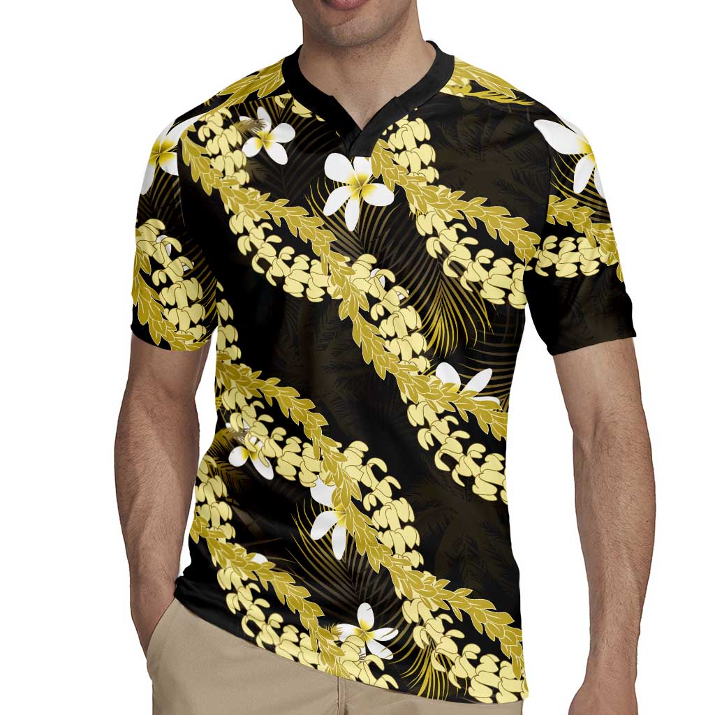 Puakenikeni Maile Lei Rugby Jersey Frangipani Yellow Tropical Leaves LT01 - Polynesian Pride